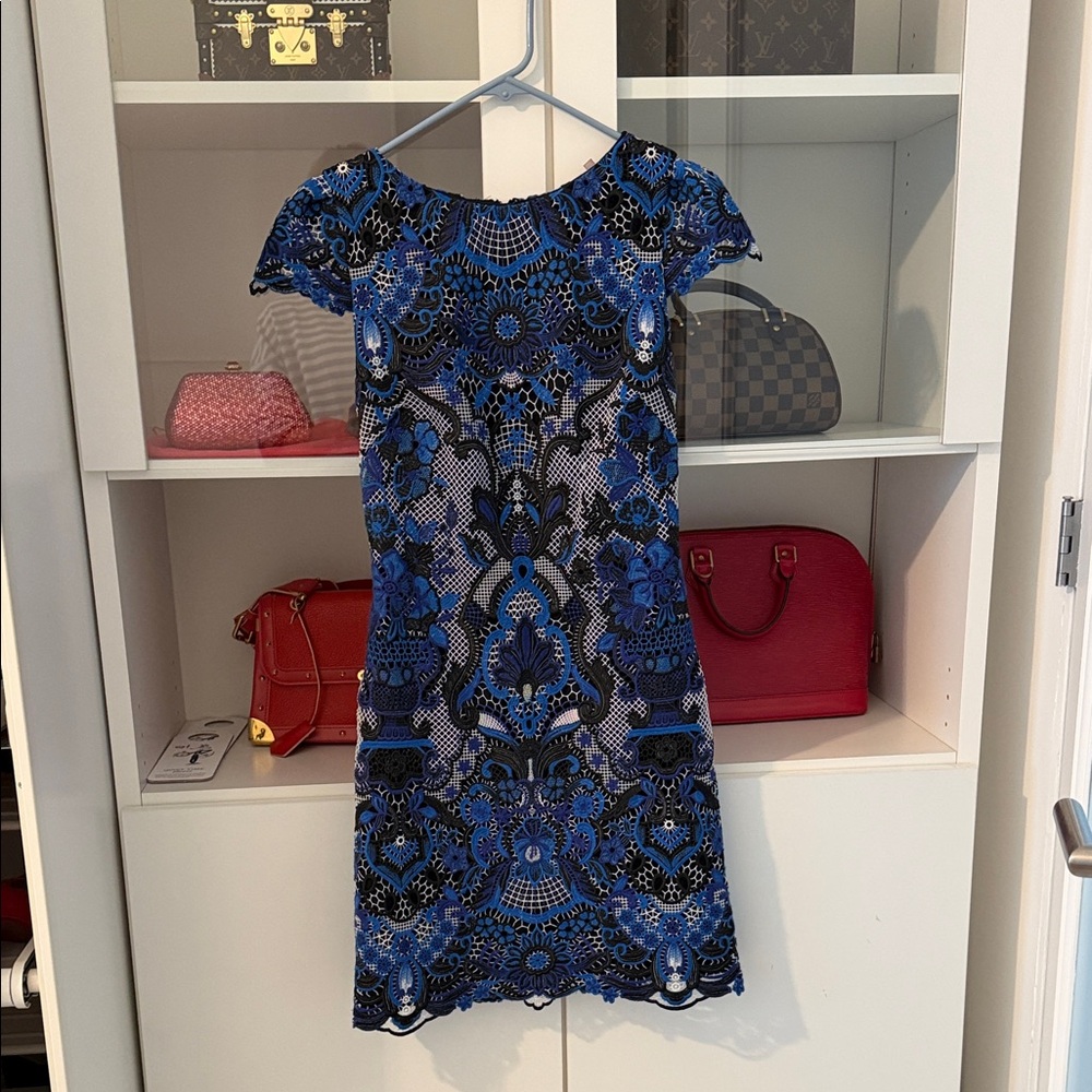 Alice + Olivia Blue and Black Lace Mini Dress